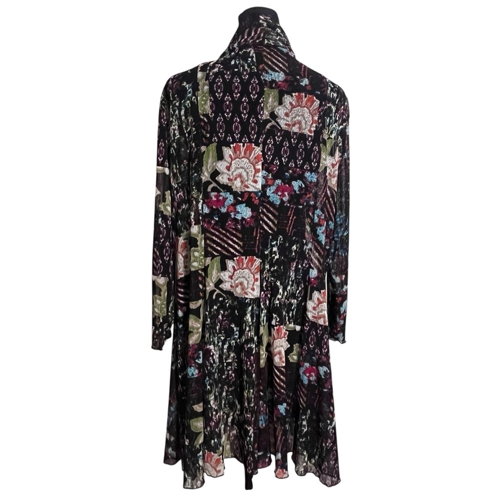 All Miles Patchwork Floral Semi Sheer Mesh Open Front Duster Cardigan XL - Picture 3 of 10